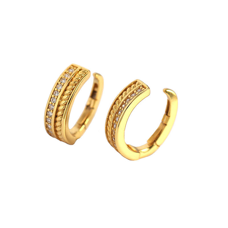 Lovcia Gold CZ Round 925 Sterling Silver Nonpierced Earring-Earrings-Rhodium-Rhodium