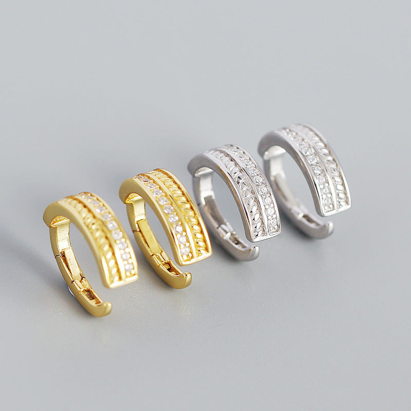 Lovcia Gold CZ Round 925 Sterling Silver Nonpierced Earring-Earrings-Rhodium-Rhodium