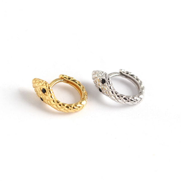 Lovcia Gold CZ Snake 7.5mm 925 Sterling Huggie Earrings-Earrings-Yellow Gold-Yellow Gold