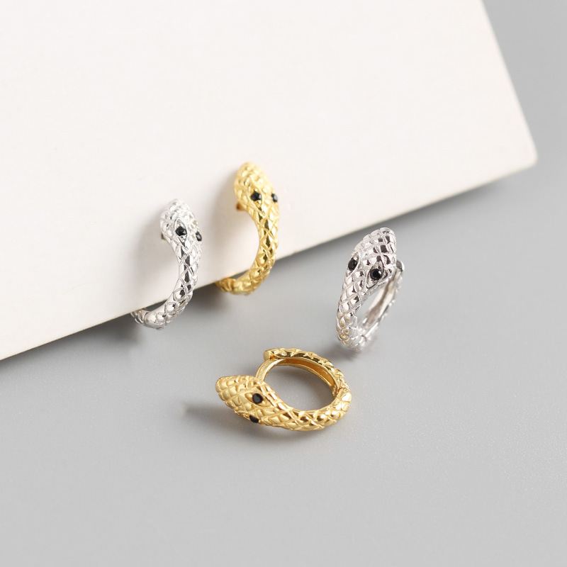 Lovcia Gold CZ Snake 7.5mm 925 Sterling Huggie Earrings-Earrings-Yellow Gold-Yellow Gold