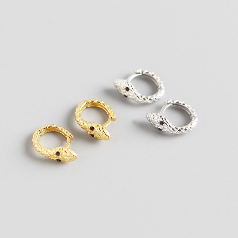 Lovcia Gold CZ Snake 7.5mm 925 Sterling Huggie Earrings-Earrings-Yellow Gold-Yellow Gold
