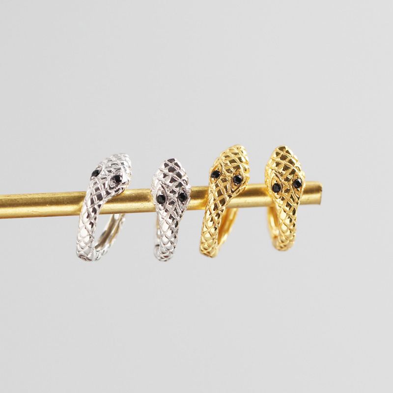 Lovcia Gold CZ Snake 7.5mm 925 Sterling Huggie Earrings-Earrings-Yellow Gold-Yellow Gold