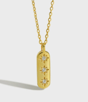 Lovcia Gold CZ Star Tag Necklace 18K Gold Plated 380mm-Necklaces-Yellow Gold-