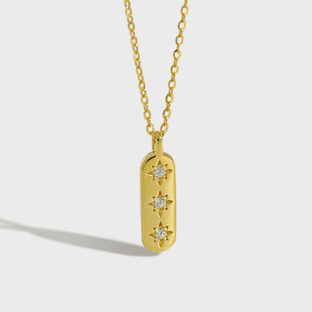Lovcia Gold CZ Star Tag Necklace 18K Gold Plated 380mm-Necklaces-Yellow Gold-Yellow Gold
