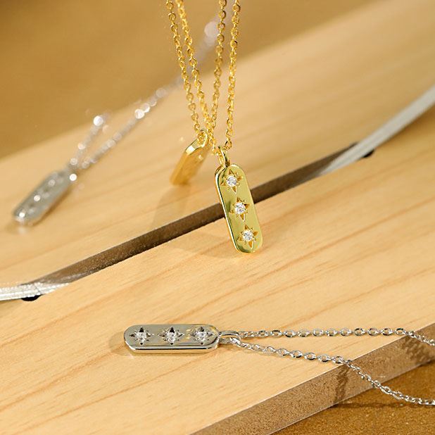 Lovcia Gold CZ Star Tag Necklace 18K Gold Plated 380mm-Necklaces-Yellow Gold-Yellow Gold