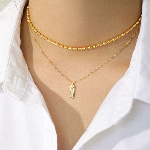 Lovcia Gold CZ Star Tag Necklace 18K Gold Plated 380mm-Necklaces-Yellow Gold-Yellow Gold