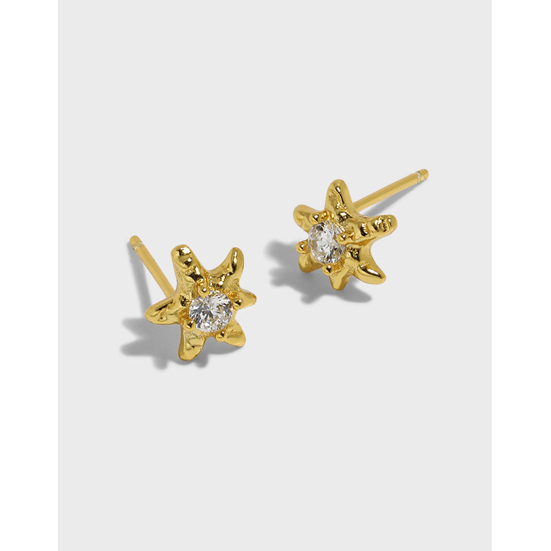 Lovcia Gold CZ Starfish 925 Sterling Silver Stud Earrings-Earrings-Yellow Gold-Yellow Gold
