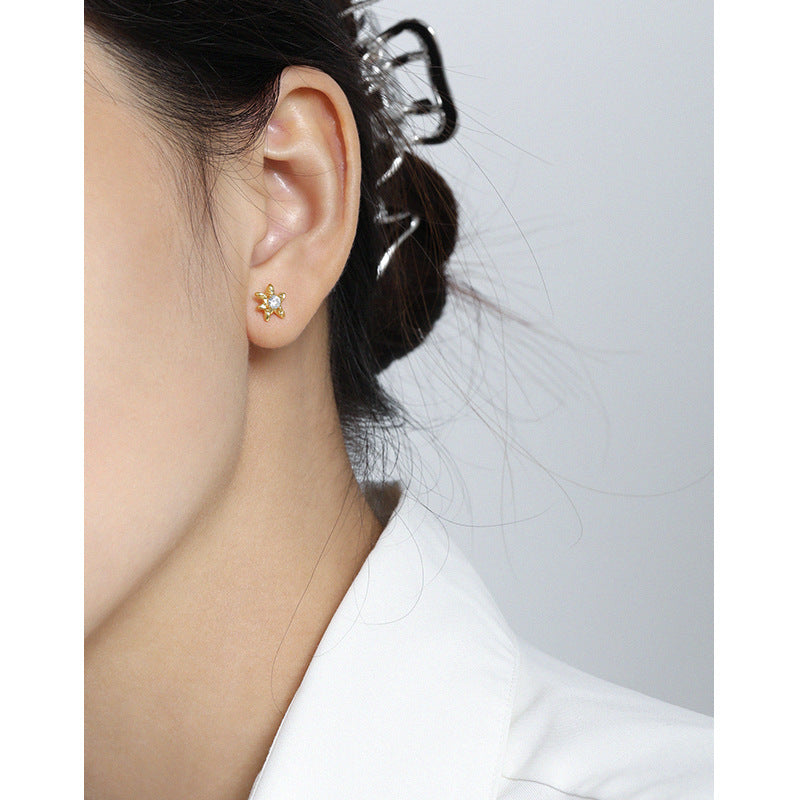 Lovcia Gold CZ Starfish 925 Sterling Silver Stud Earrings-Earrings-Yellow Gold-Yellow Gold