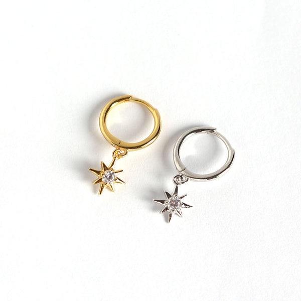 Lovcia Gold CZ Stars 925 Silver Leverback Earrings-Earrings-Yellow Gold-Yellow Gold