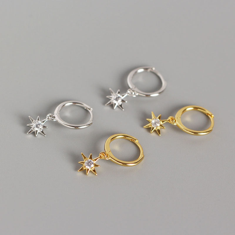 Lovcia Gold CZ Stars 925 Silver Leverback Earrings-Earrings-Yellow Gold-Yellow Gold