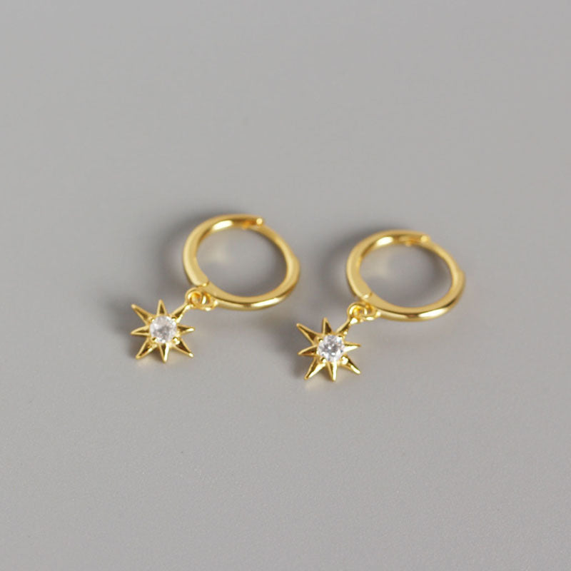 Lovcia Gold CZ Stars 925 Silver Leverback Earrings-Earrings-Yellow Gold-Yellow Gold