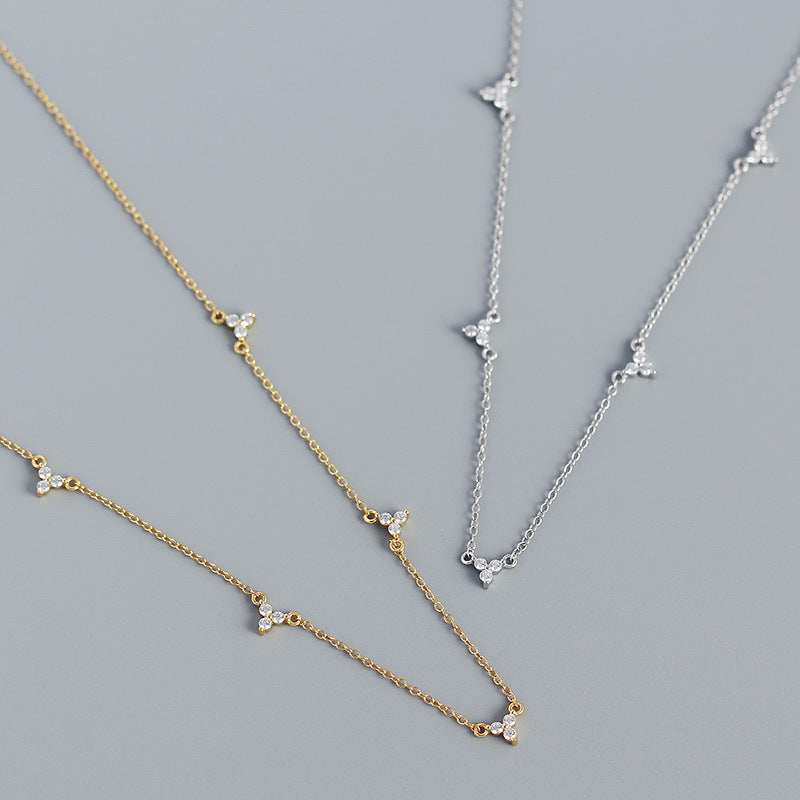 Lovcia Gold CZ Three Leaf Clover Necklace 925 Silver-Necklaces-Yellow Gold-Yellow Gold