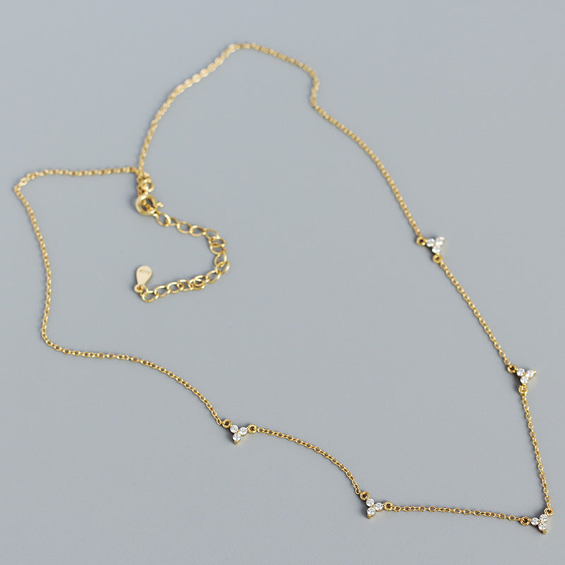 Lovcia Gold CZ Three Leaf Clover Necklace 925 Silver-Necklaces-Yellow Gold-Yellow Gold