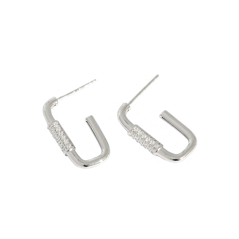 Lovcia Gold CZ U Shape Hoop Earrings 11x21mm 925 Goldtone-Earrings-Yellow Gold-Yellow Gold