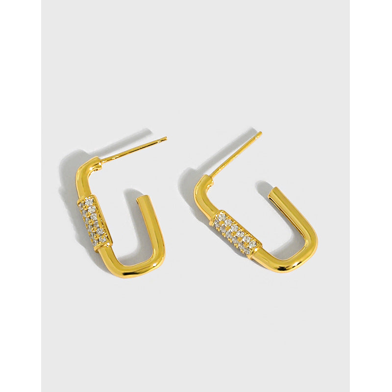 Lovcia Gold CZ U Shape Hoop Earrings 11x21mm 925 Goldtone-Earrings-Yellow Gold-Yellow Gold