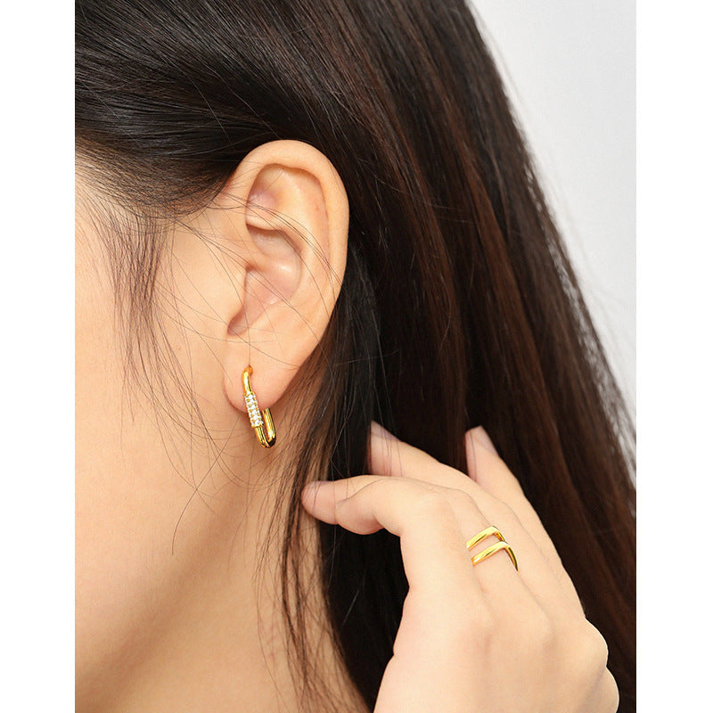 Lovcia Gold CZ U Shape Hoop Earrings 11x21mm 925 Goldtone-Earrings-Yellow Gold-Yellow Gold