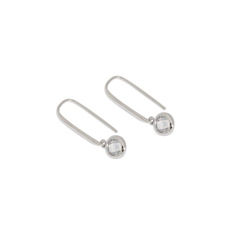 Lovcia Gold CZ U Shape Stud Earrings 17.4mm 8.7mm Plated-Earrings-Silver-Silver