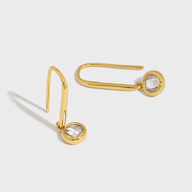 Lovcia Gold CZ U Shape Stud Earrings 17.4mm 8.7mm Plated-Earrings-Yellow Gold-Yellow Gold