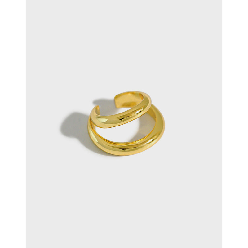 Lovcia Gold Double Layer Circle Earring 16.7mm Non Pierced-Earrings-Yellow Gold (Single)-Yellow Gold (Single)