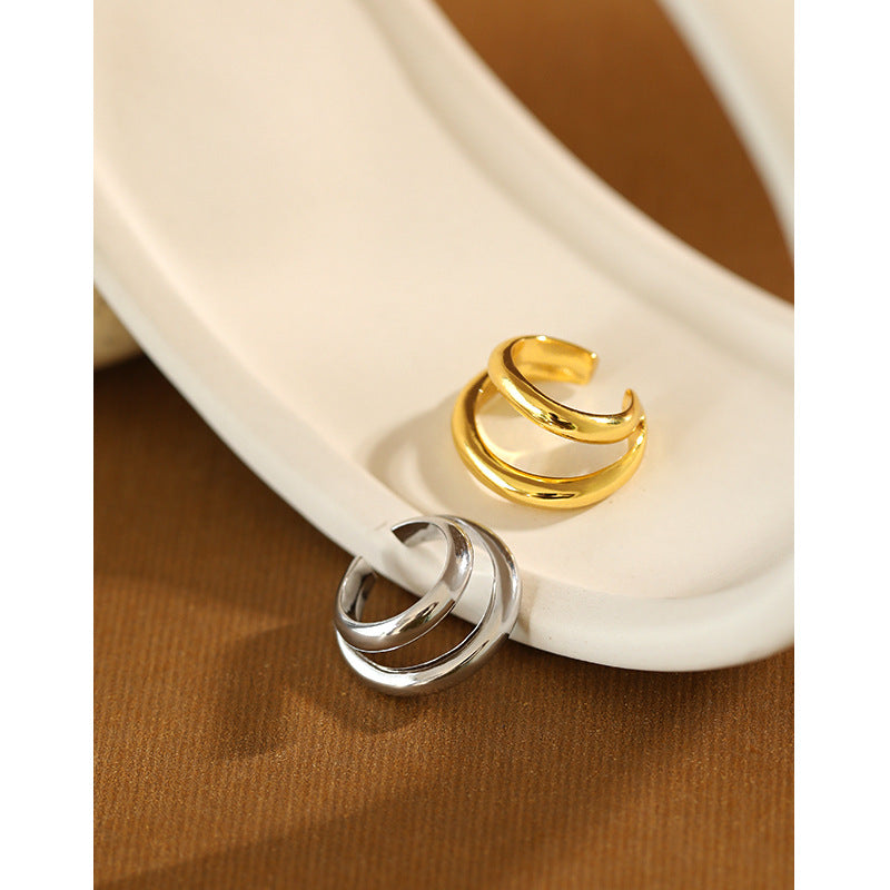 Lovcia Gold Double Layer Circle Earring 16.7mm Non Pierced-Earrings-Yellow Gold (Single)-Yellow Gold (Single)