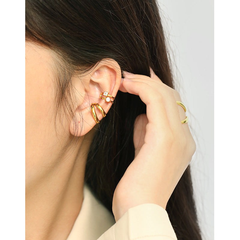 Lovcia Gold Double Layer Circle Earring 16.7mm Non Pierced-Earrings-Yellow Gold (Single)-Yellow Gold (Single)
