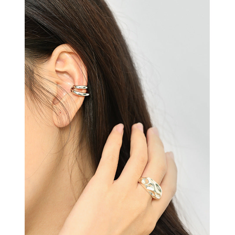 Lovcia Gold Double Layer Circle Earring 16.7mm Non Pierced-Earrings-Yellow Gold (Single)-Yellow Gold (Single)