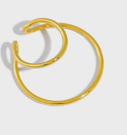 Lovcia Gold Double Layer Non Pierced Hoop Earring 16.3mm-Earrings-Yellow Gold (Single)-Yellow Gold (Single)