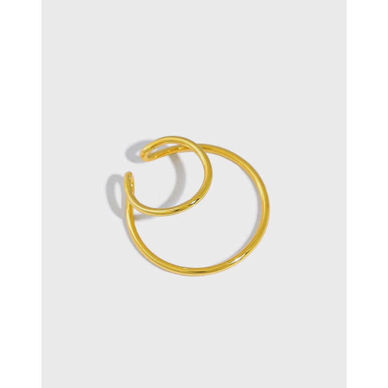 Lovcia Gold Double Layer Non Pierced Hoop Earring 16.3mm-Earrings-Yellow Gold (Single)-Yellow Gold (Single)