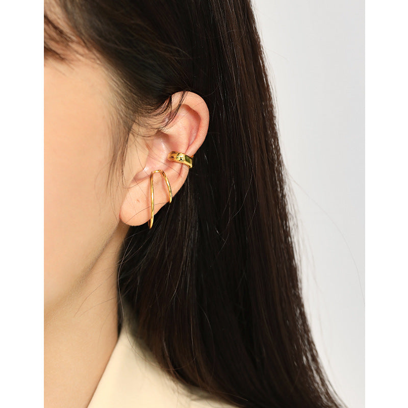 Lovcia Gold Double Layer Non Pierced Hoop Earring 16.3mm-Earrings-Yellow Gold (Single)-Yellow Gold (Single)