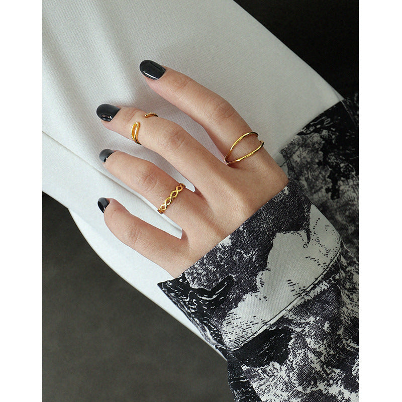 Lovcia Gold Double Layers Open Ring 925 Sterling Silver-Rings-Yellow Gold-Yellow Gold