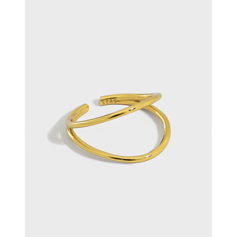 Lovcia Gold Double Layers Open Ring 925 Sterling Silver-Rings-Yellow Gold-Yellow Gold