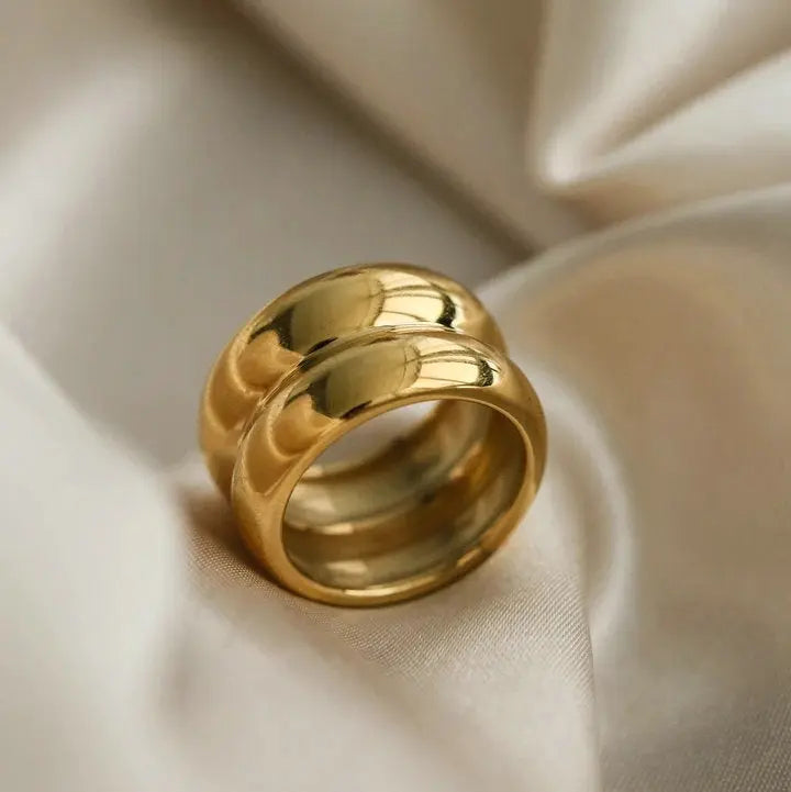 Lovcia Gold Double Ridge Ring-Rings-Gold-6-Gold
