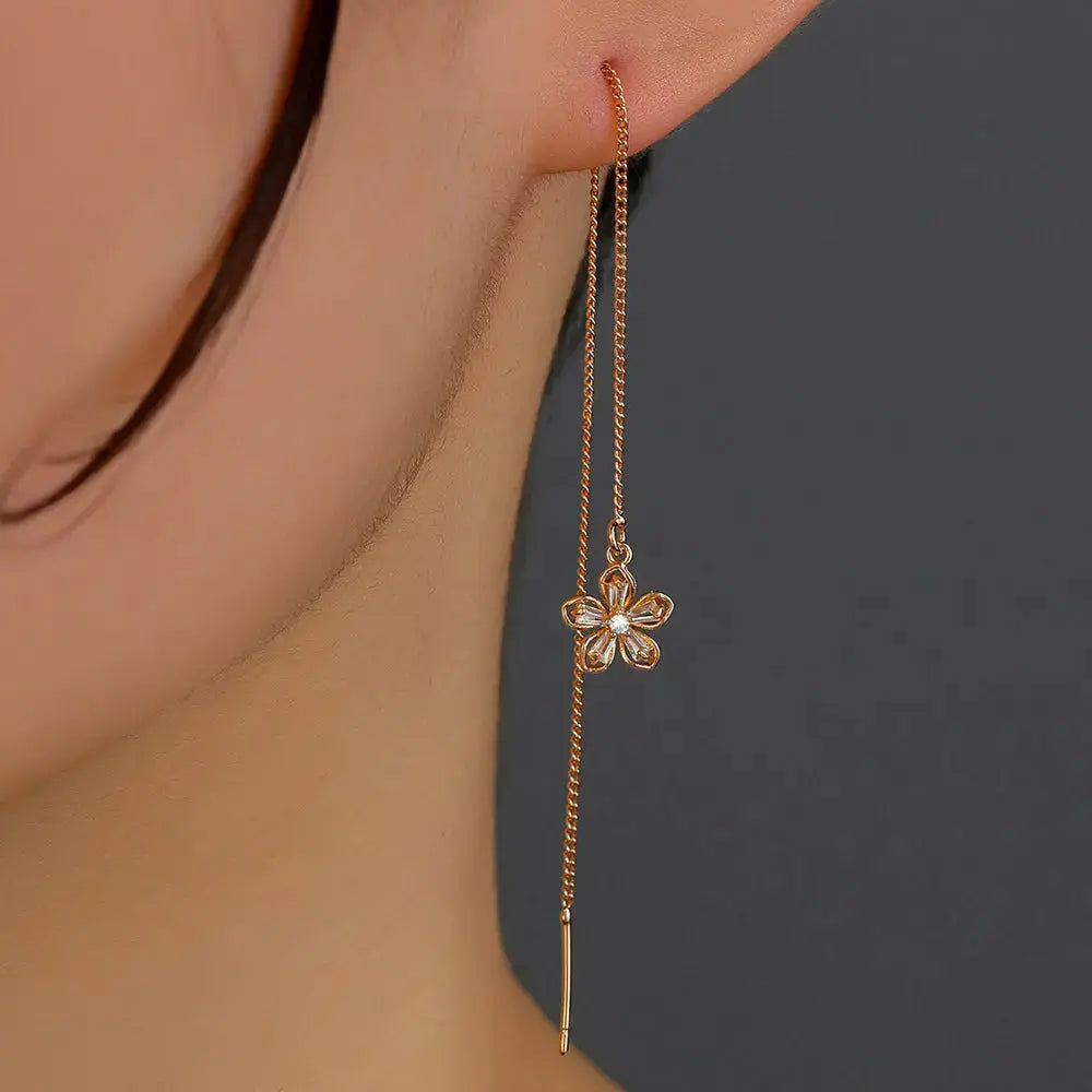 Lovcia Gold Floral Copper Hardware Tassel Earring Earrings-Earrings-Gold-Gold