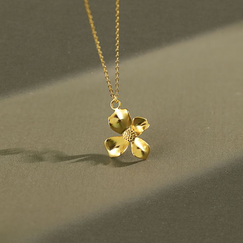 Lovcia Gold Flower Necklace 925 Sterling Silver 22x29mm-Necklaces-Silver-