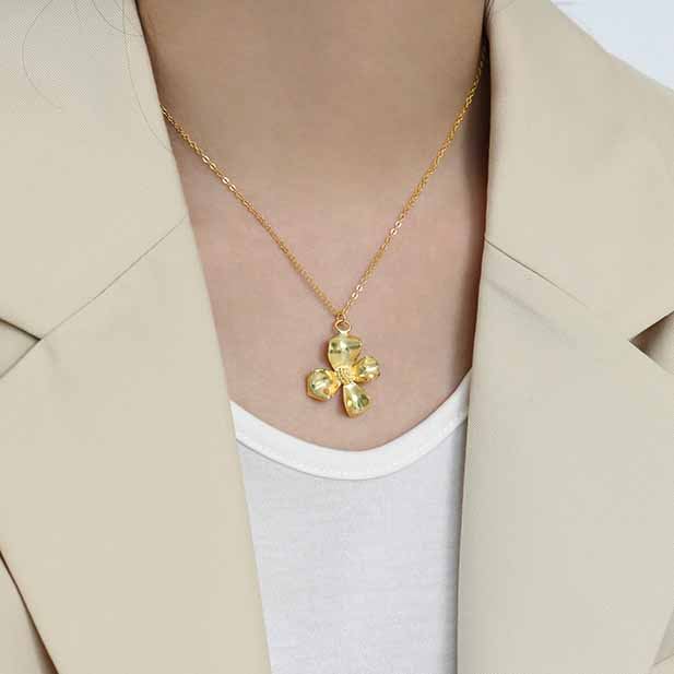 Lovcia Gold Flower Necklace 925 Sterling Silver 22x29mm-Necklaces-Silver-