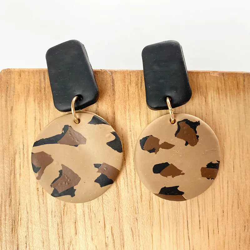 Lovcia Gold Foil Leopard Print Geometric Polymer Clay Earrings for Women-Earrings-B-B