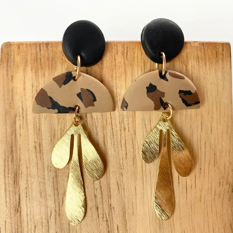 Lovcia Gold Foil Leopard Print Geometric Polymer Clay Earrings for Women-Earrings-C-C