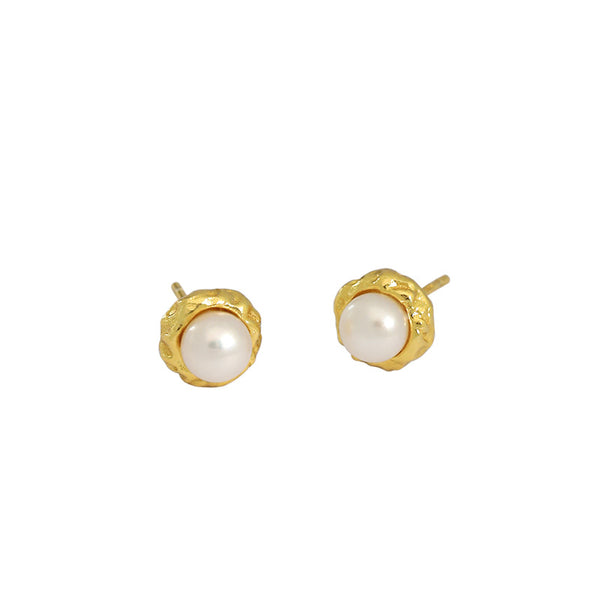Lovcia Gold Freshwater Pearl Stud Earrings 7.5mm 925-Earrings-Yellow Gold-Yellow Gold