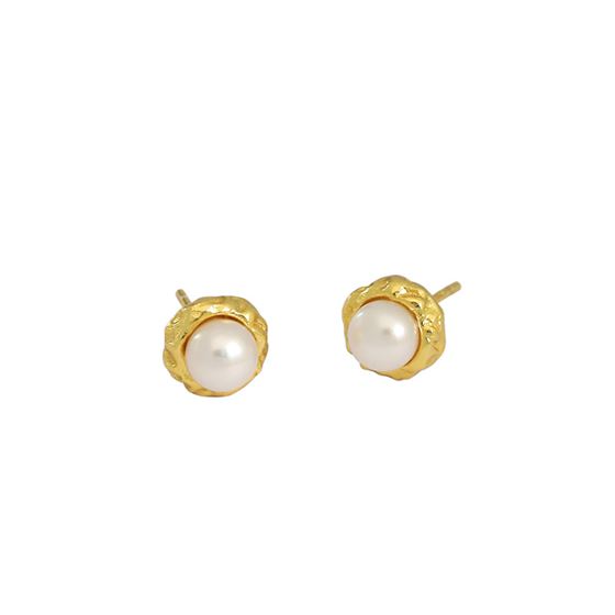 Lovcia Gold Freshwater Pearl Stud Earrings 7.5mm 925-Earrings-Yellow Gold-Yellow Gold