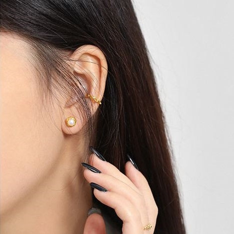 Lovcia Gold Freshwater Pearl Stud Earrings 7.5mm 925-Earrings-Yellow Gold-Yellow Gold