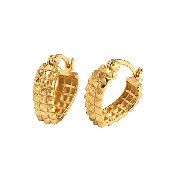Lovcia Gold Gear Rivet Heart Hoop Earrings 15.6mm 18K Gold-Earrings-Yellow Gold-