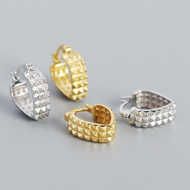 Lovcia Gold Gear Rivet Heart Hoop Earrings 15.6mm 18K Gold-Earrings-Yellow Gold-Yellow Gold