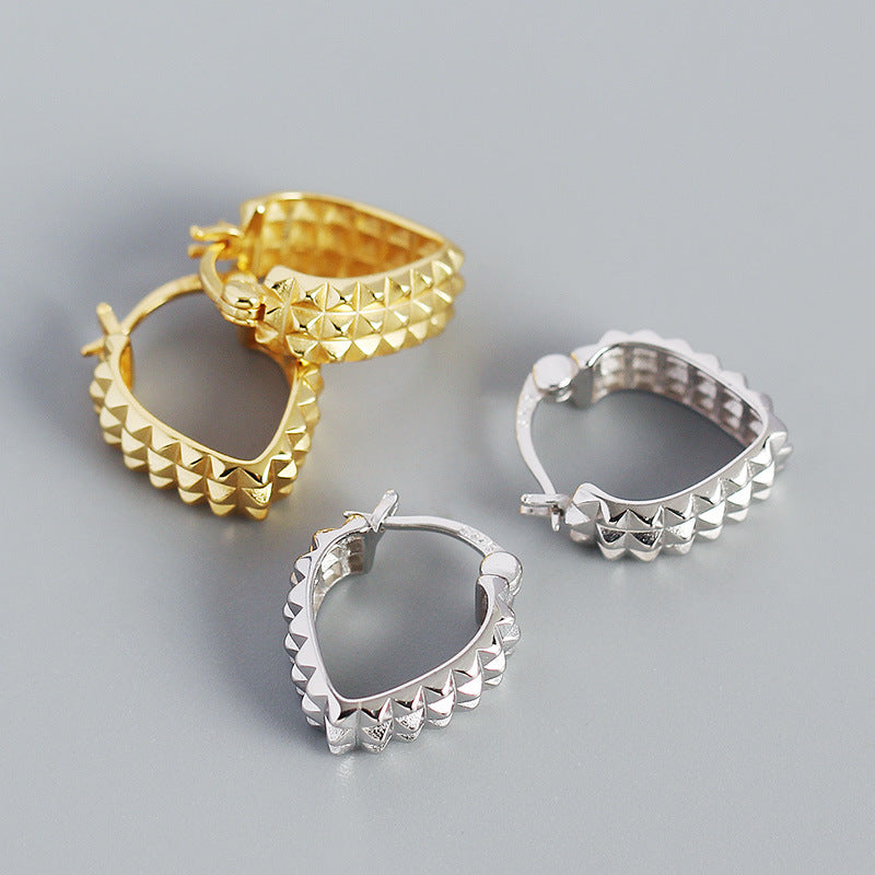 Lovcia Gold Gear Rivet Heart Hoop Earrings 15.6mm 18K Gold-Earrings-Yellow Gold-Yellow Gold