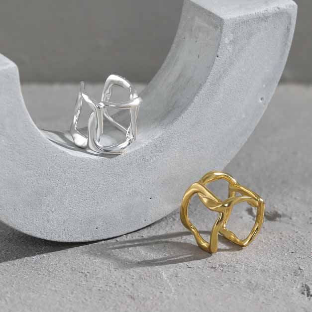 Lovcia Gold Geometric Hollow Non Pierced Earring 10mm-Earrings-Yellow Gold-Yellow Gold