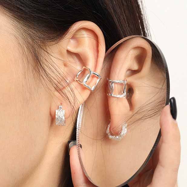 Lovcia Gold Geometric Hollow Non Pierced Earring 10mm-Earrings-Yellow Gold-Yellow Gold