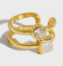 Lovcia Gold Geometry CZ Ear Cuff Double Layer 9.8mm Dia-Earrings-Yellow Gold-Yellow Gold