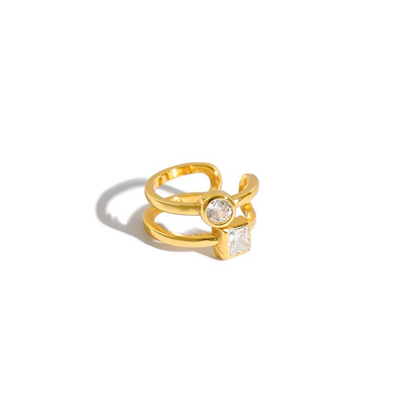 Lovcia Gold Geometry CZ Ear Cuff Double Layer 9.8mm Dia-Earrings-Yellow Gold-Yellow Gold