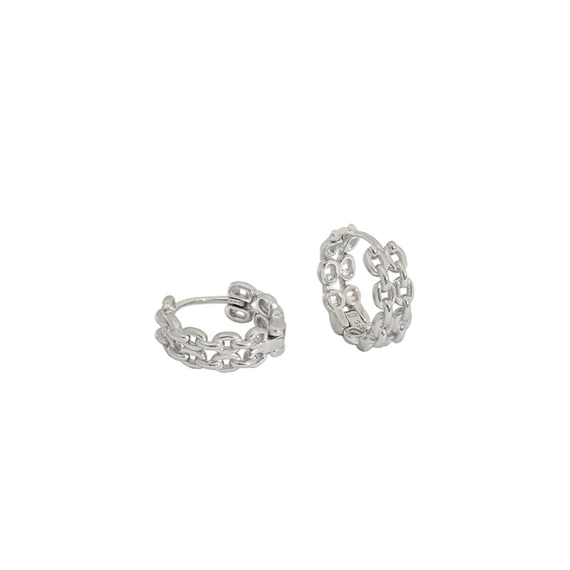 Lovcia Gold Geometry Double Layer Chain Huggie Hoops 19mm-Earrings-Yellow Gold & Small Size-Yellow Gold & Small Size