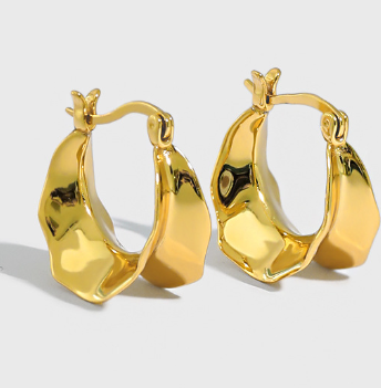 Lovcia Gold Geometry Irregular Circle Hoop Earrings-Earrings-Yellow Gold-
