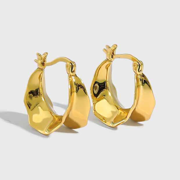 Lovcia Gold Geometry Irregular Circle Hoop Earrings-Earrings-Yellow Gold-